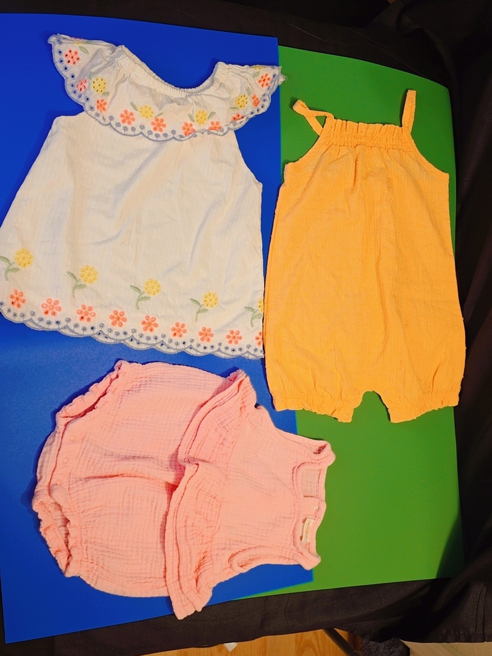 Cat & Jack White Embroidered Top with Yellow and Pink Rompers